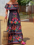 Floral Off Shoulder Ruffle Maxi Dress - TNT Dress Co.