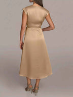 Satin Wrap Midi Dress with Pockets