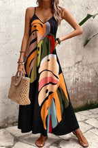 Tropical Leaf Print V - Neck Maxi Cami Dress - TNT Dress Co.
