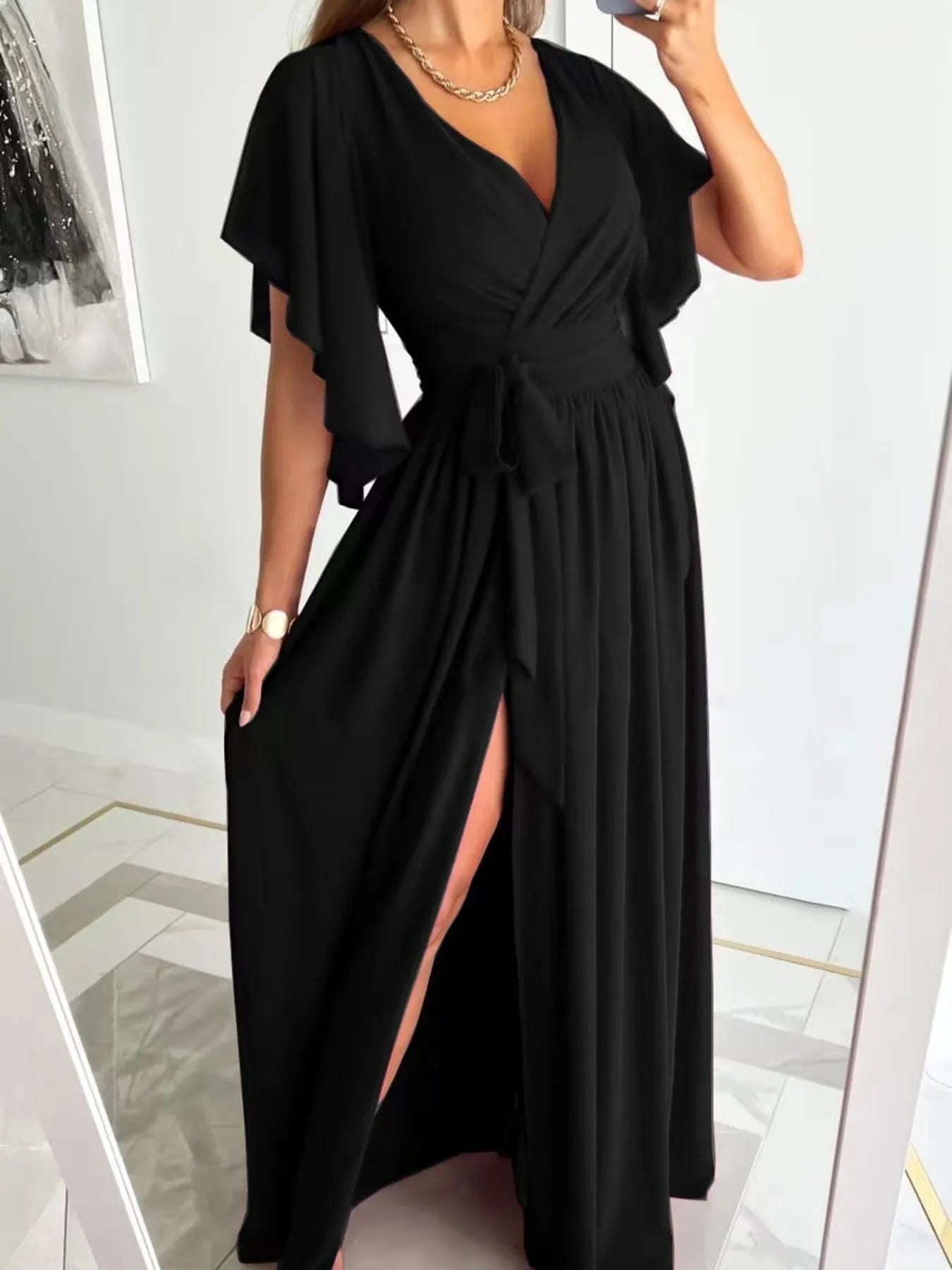 Flutter Sleeve Surplice Tie Waist Dress - TNT Dress Co.