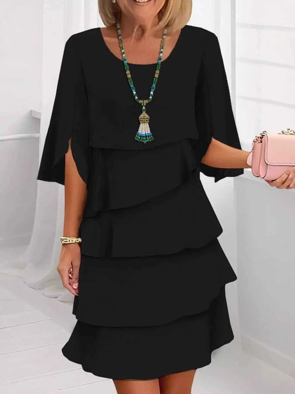 Ruffled Layered Sleeve Dress