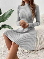 Ribbed Knit Mock Neck Long Sleeve Mini Dress