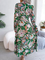 Printed Long Sleeve Midi Dress with Tied Detail - TNT Dress Co.