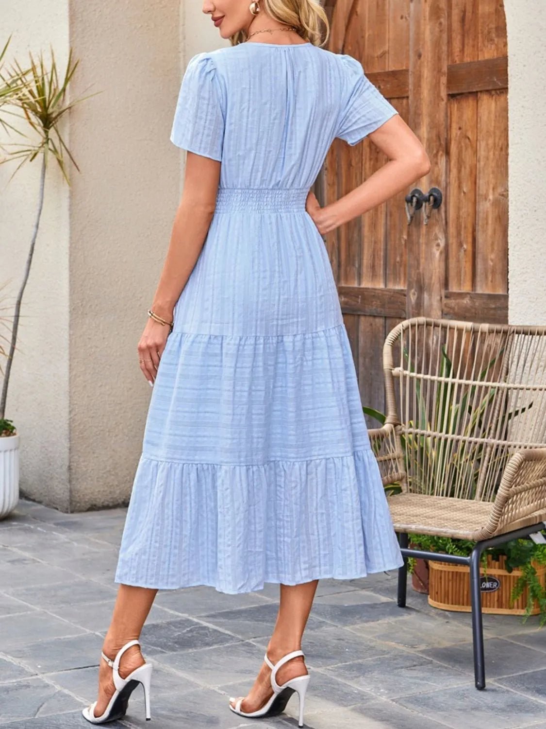 Tiered Notched Short Sleeve Dress - TNT Dress Co.
