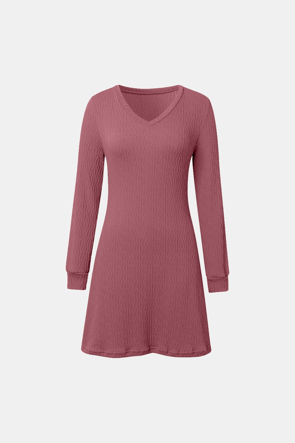 V - Neck Long Sleeve Textured Dress - TNT Dress Co.
