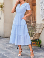 Tiered Notched Short Sleeve Dress - TNT Dress Co.