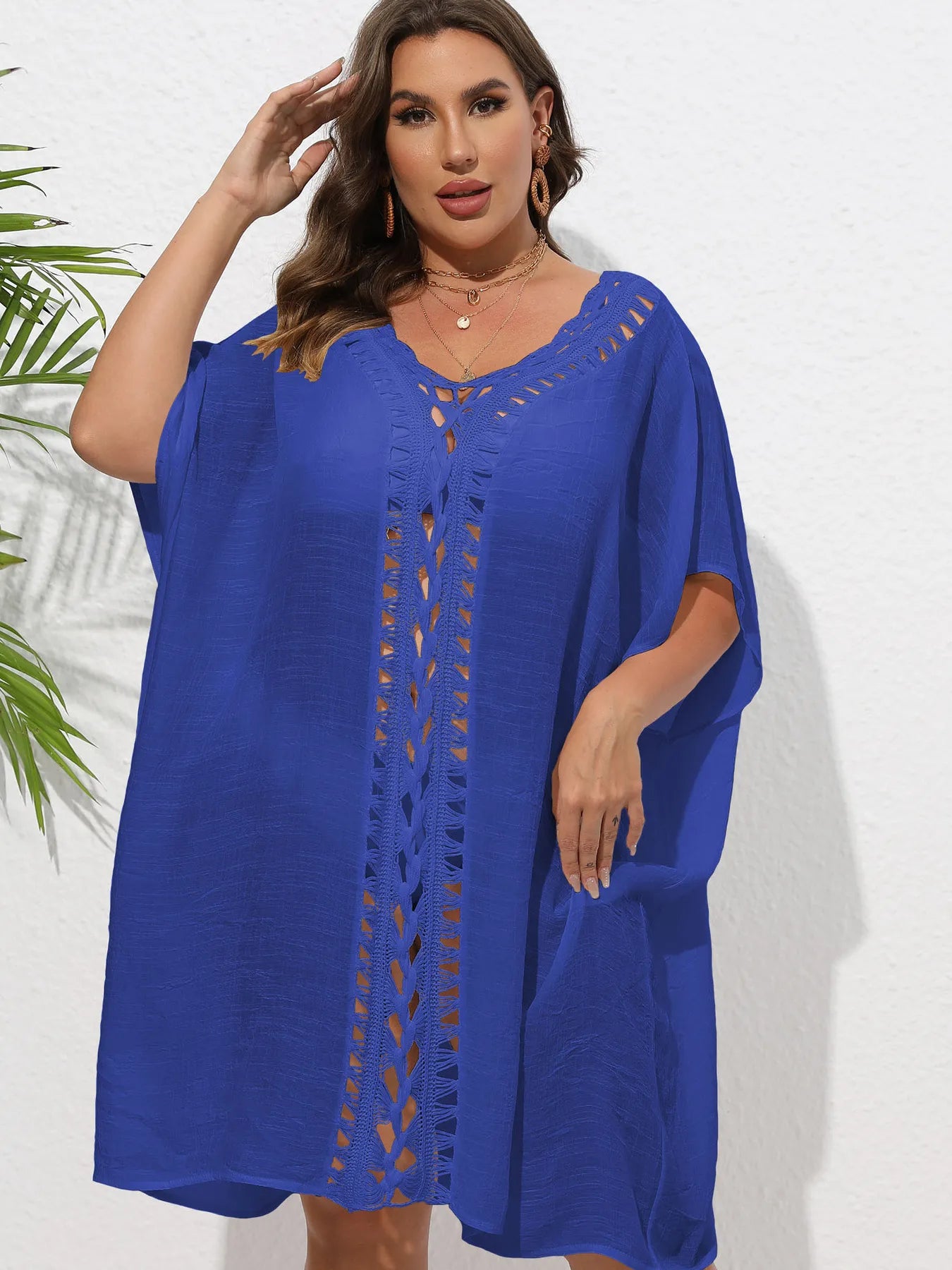 Crochet Trim V - Neck Beach Cover Up Dress - TNT Dress Co.