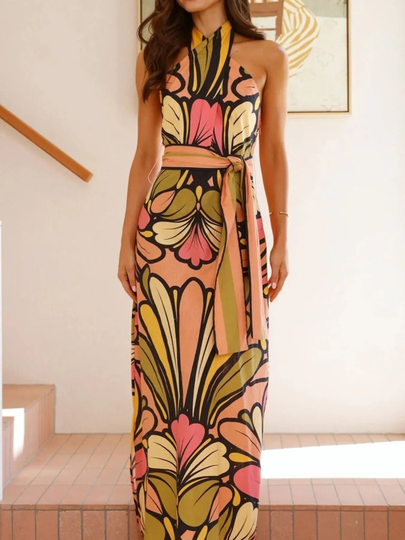 Printed Halter Neck Maxi Cami Dress - TNT Dress Co.