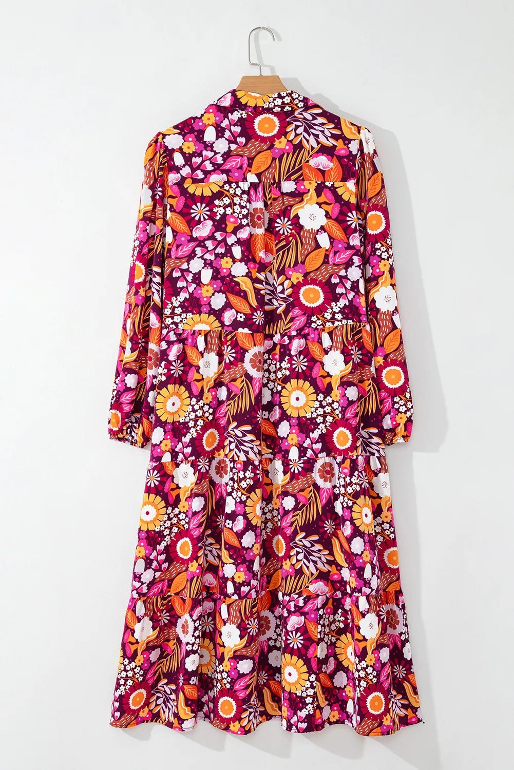 Printed Johnny Collar Long Sleeve Midi Dress - TNT Dress Co.
