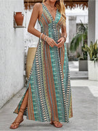 Tied Back Printed Sleeveless Maxi Slit Dress - TNT Dress Co.