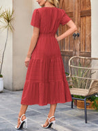 Tiered Notched Short Sleeve Dress - TNT Dress Co.
