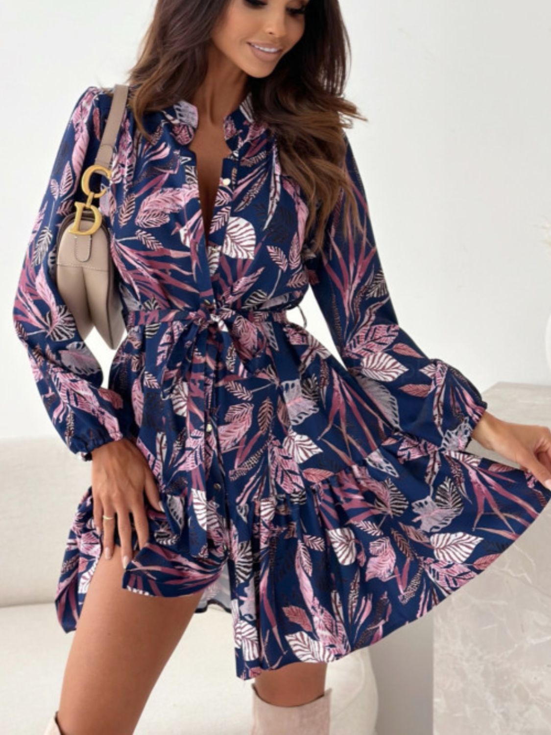Floral Long Sleeve Dress with Ruffle Hem - TNT Dress Co.