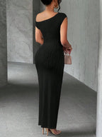 Textured Single Shoulder Maxi Dress - TNT Dress Co.