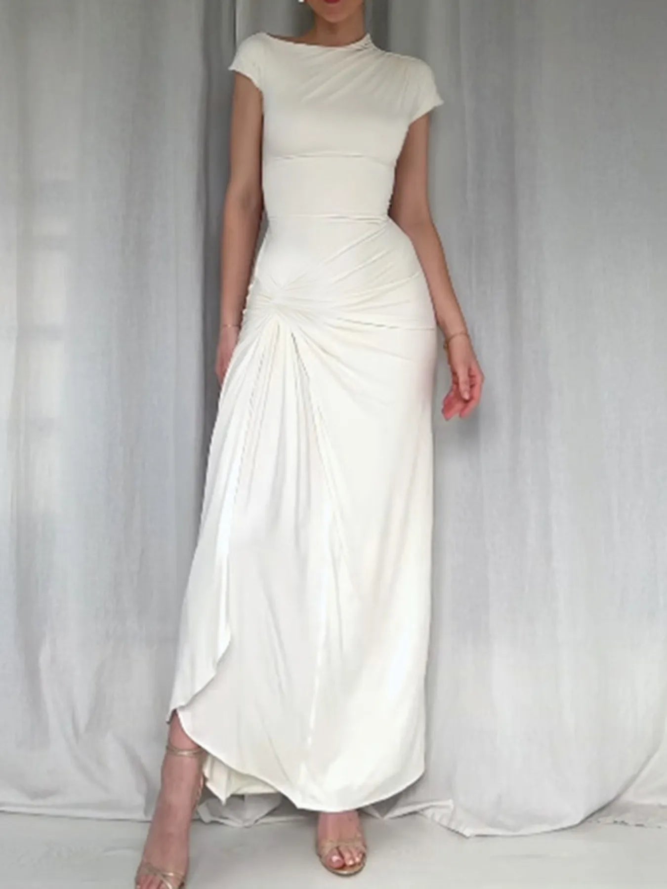 Ruched Slit Cap Sleeve Maxi Dress - TNT Dress Co.