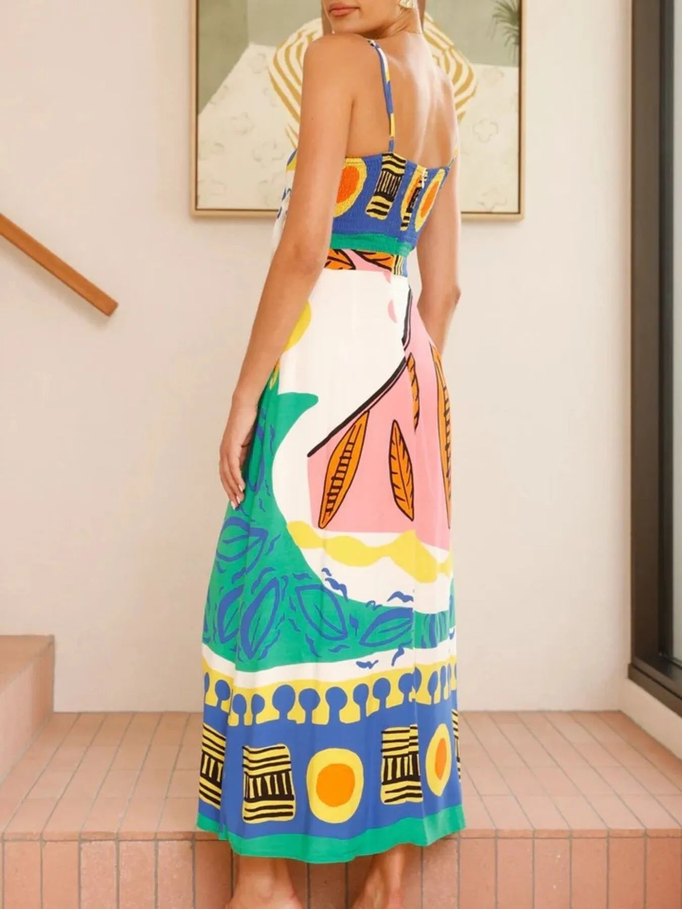 Tied Front Printed Slit Maxi Cami Dress - TNT Dress Co.