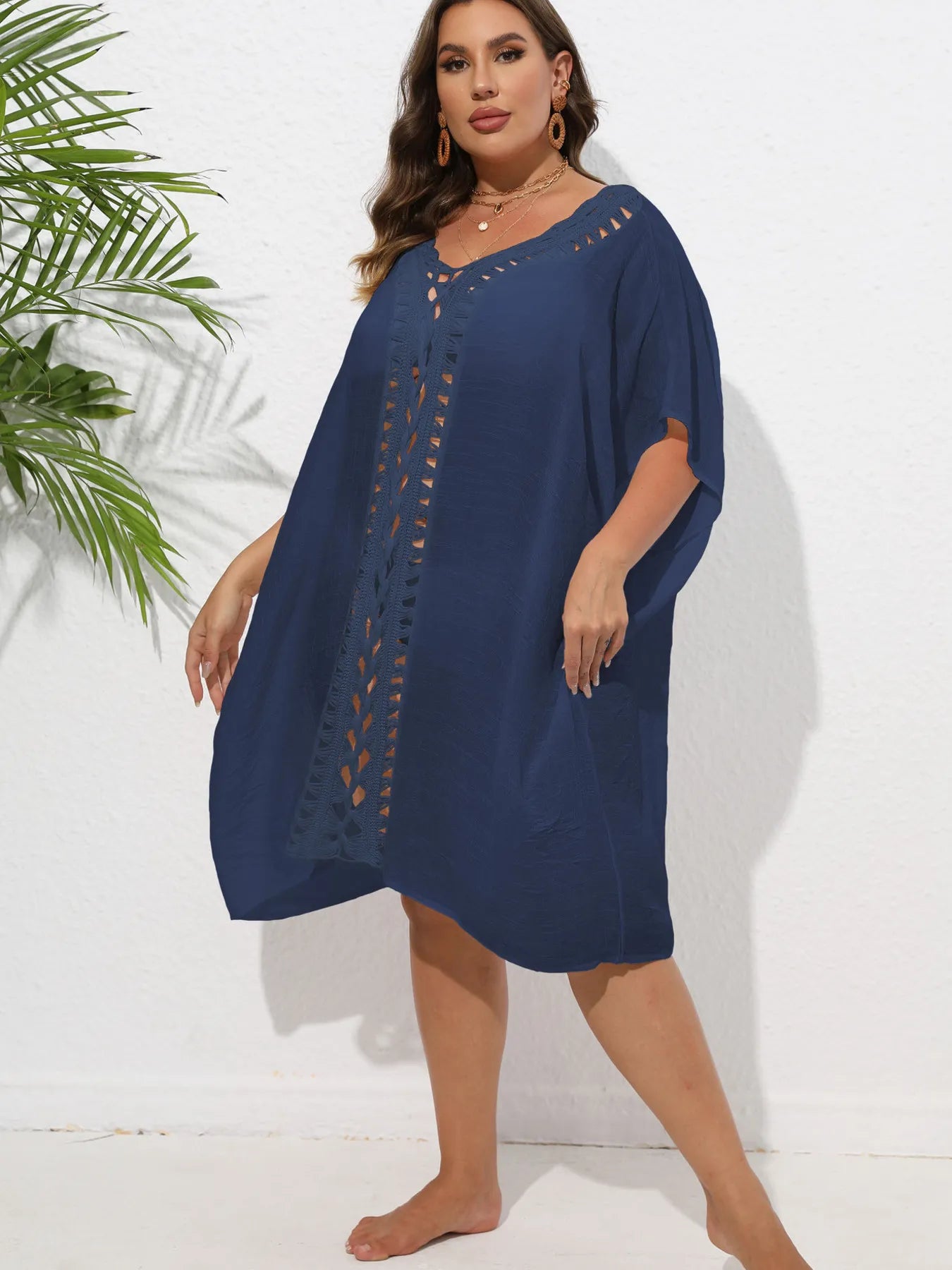 Crochet Trim V - Neck Beach Cover Up Dress - TNT Dress Co.