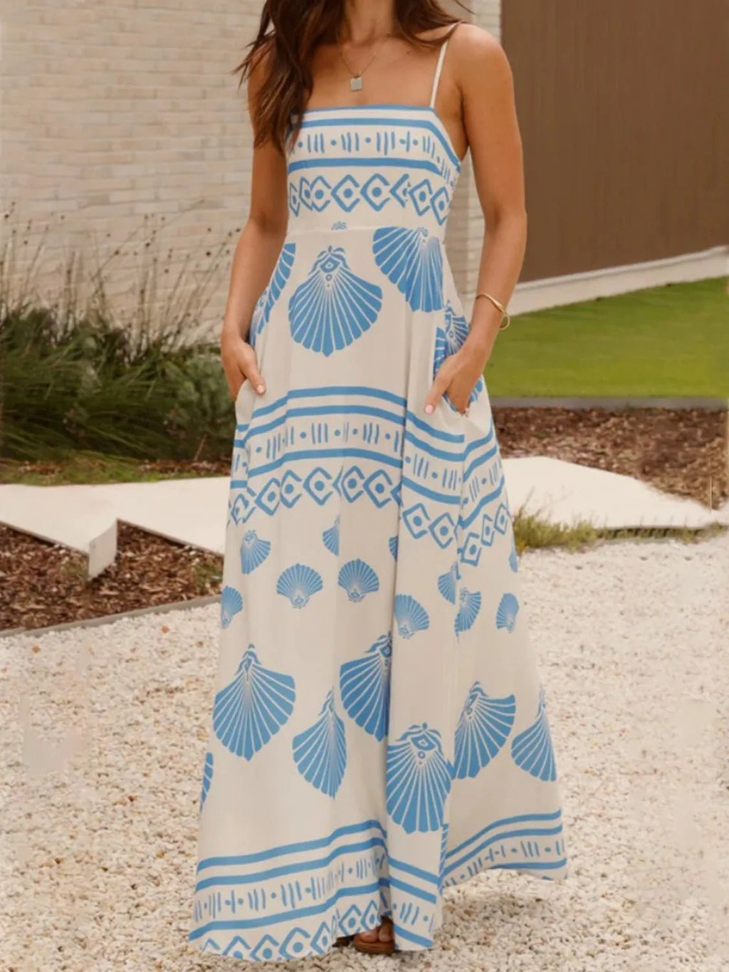 Seashell Print Spaghetti Strap Maxi Dress - TNT Dress Co.