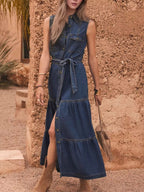 Button Front Sleeveless Denim Dress - The Nicole - Tayan Dress Co.