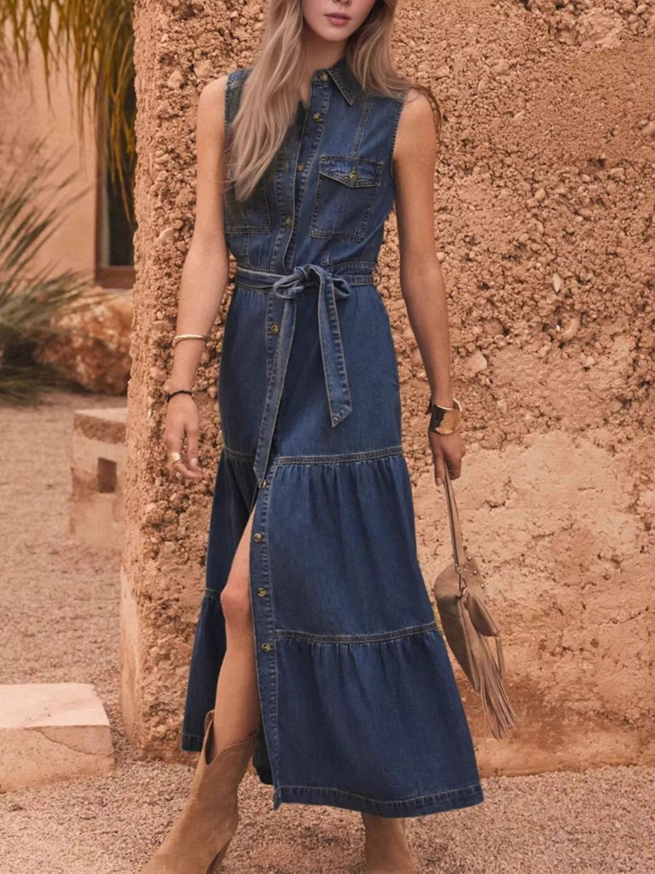 Button Front Sleeveless Denim Dress - The Nicole - Tayan Dress Co.