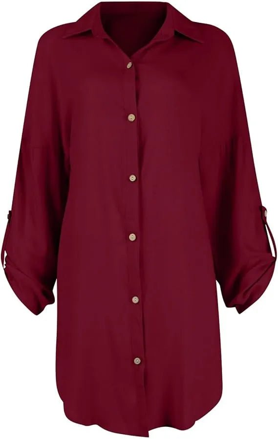Button Down Long Sleeve Shirt Dress - TNT Dress Co.