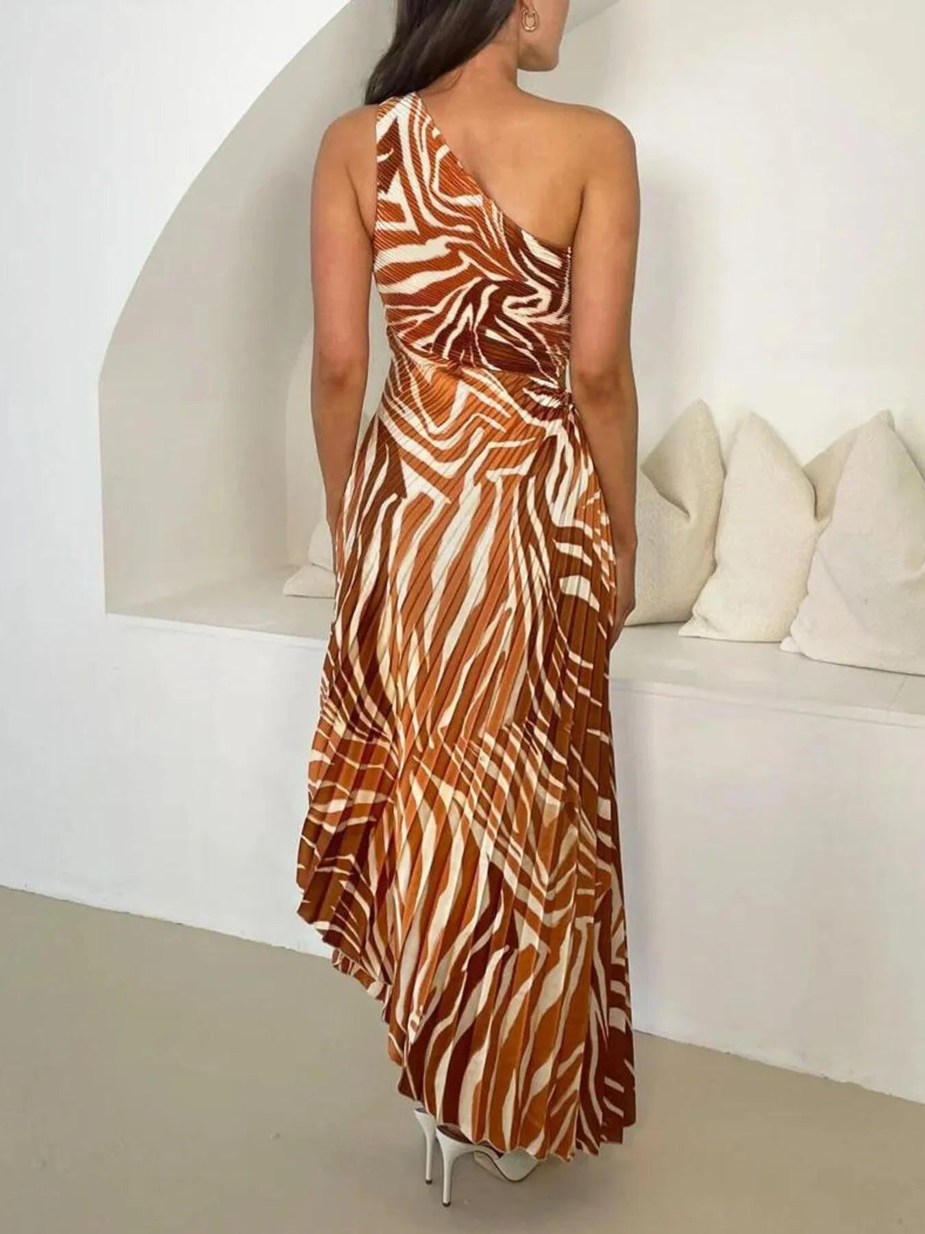Printed One Shoulder Asymmetrical Maxi Dress - TNT Dress Co.