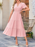 Tiered Notched Short Sleeve Dress - TNT Dress Co.
