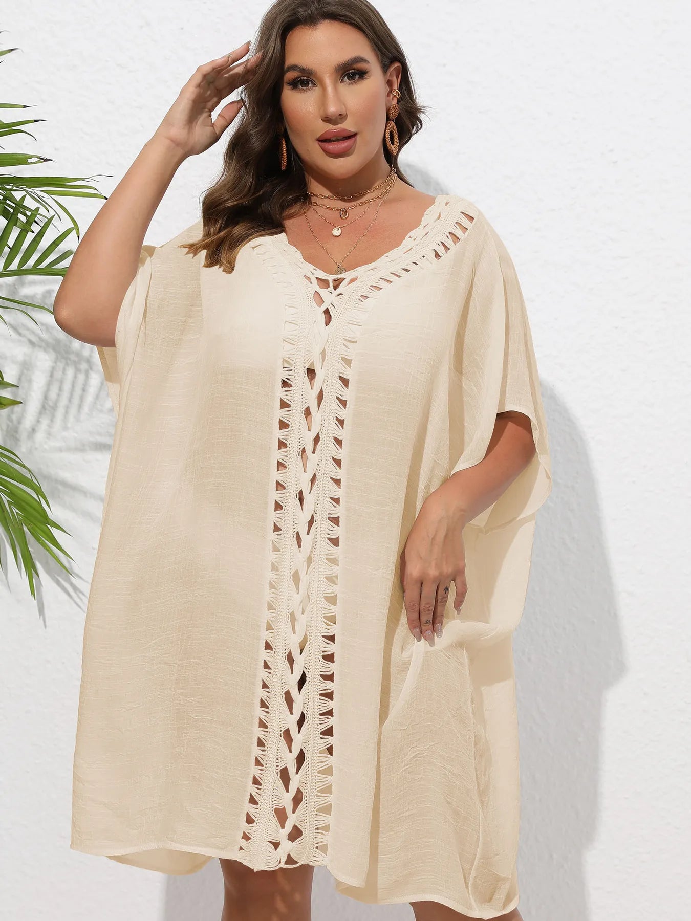 Crochet Trim V - Neck Beach Cover Up Dress - TNT Dress Co.
