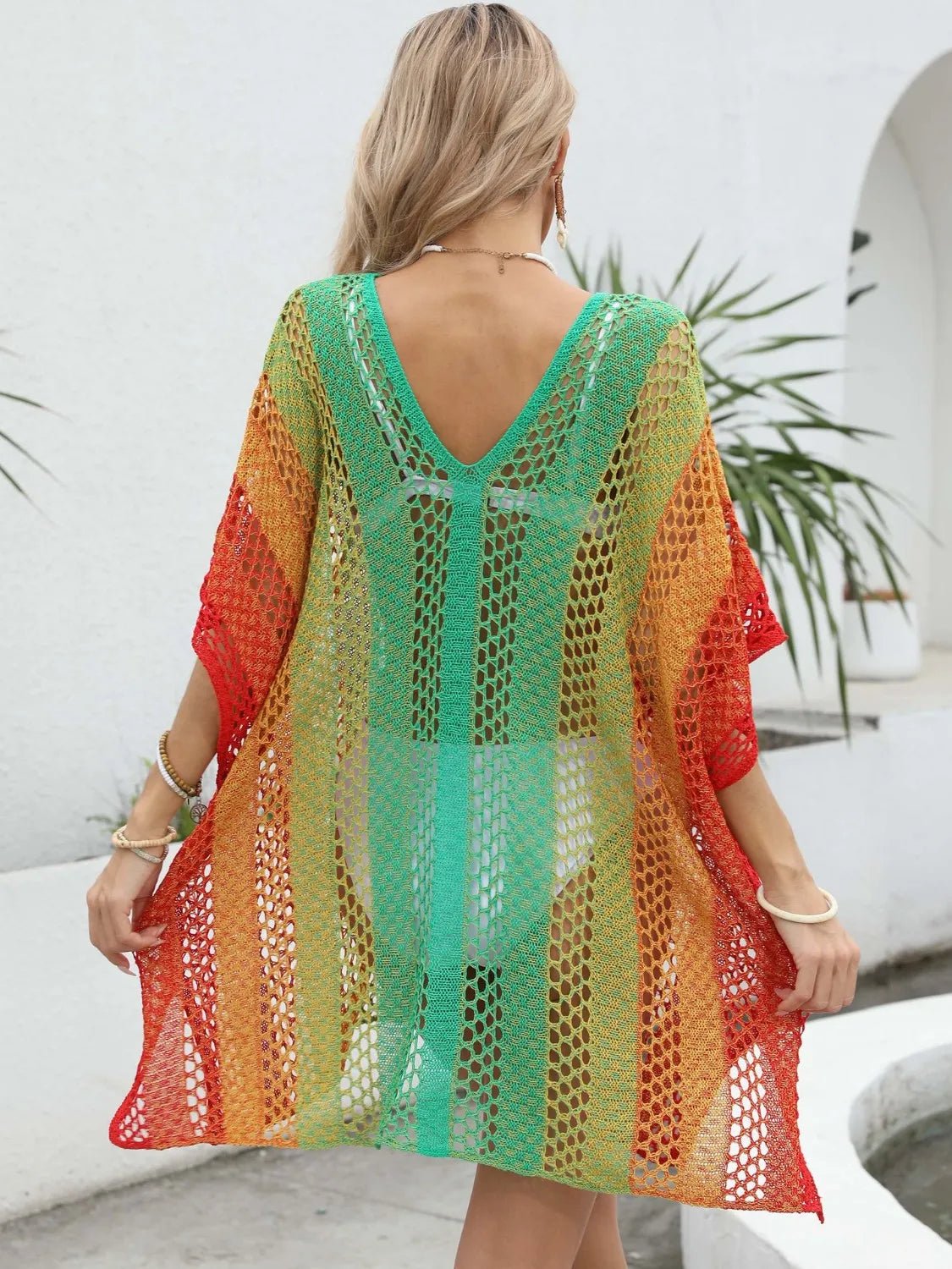 Rainbow Gradient Crochet Beach Cover Up - TNT Dress Co.
