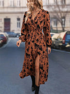 Printed Surplice Long Sleeve Dress - The Nicole - Tayan Dress Co.