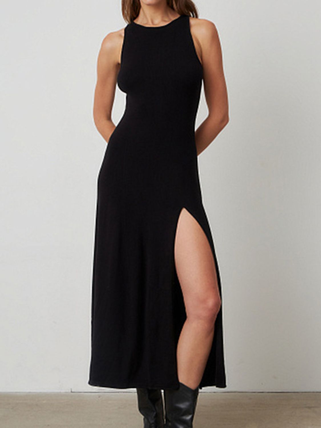 Round Neck Sleeveless Dress with Side Slit - TNT Dress Co.