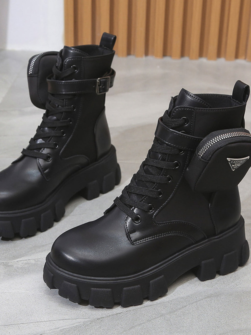 PU Leather Lace-Up Platform Boots - TNT Trends 