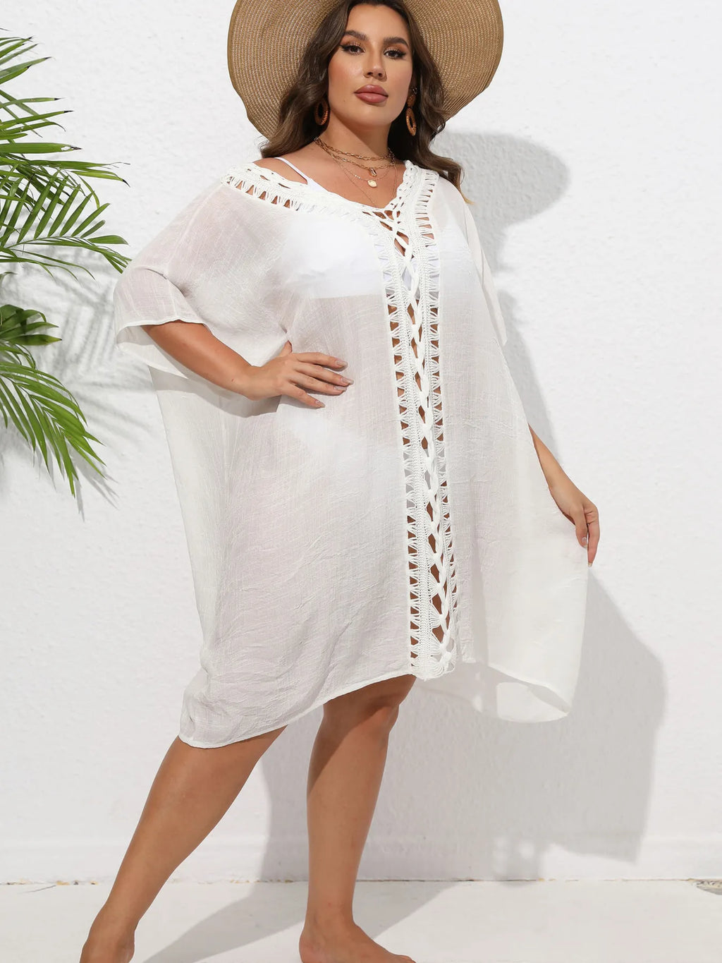 Crochet Trim V - Neck Beach Cover Up Dress - TNT Dress Co.