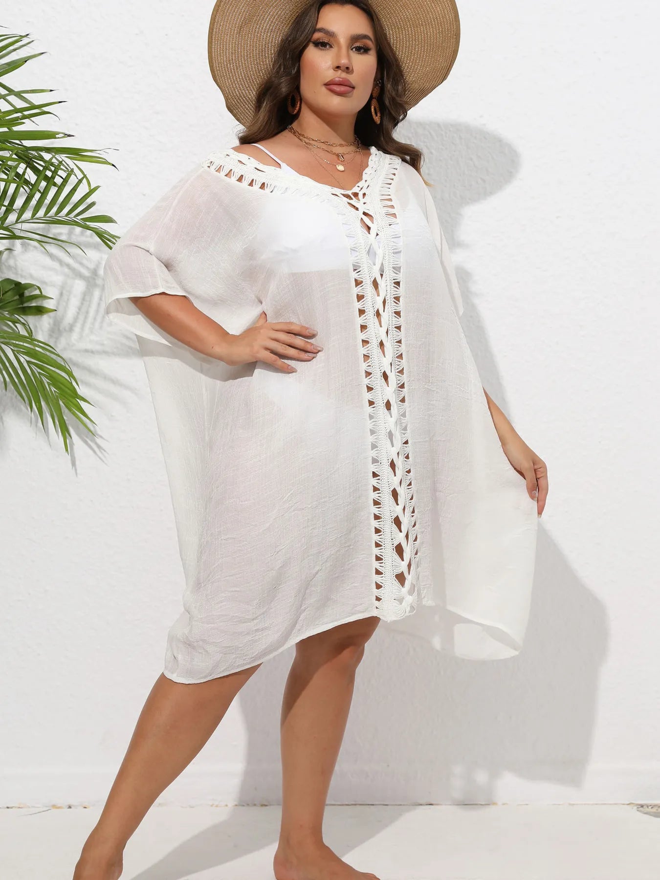 Crochet Trim V - Neck Beach Cover Up Dress - TNT Dress Co.