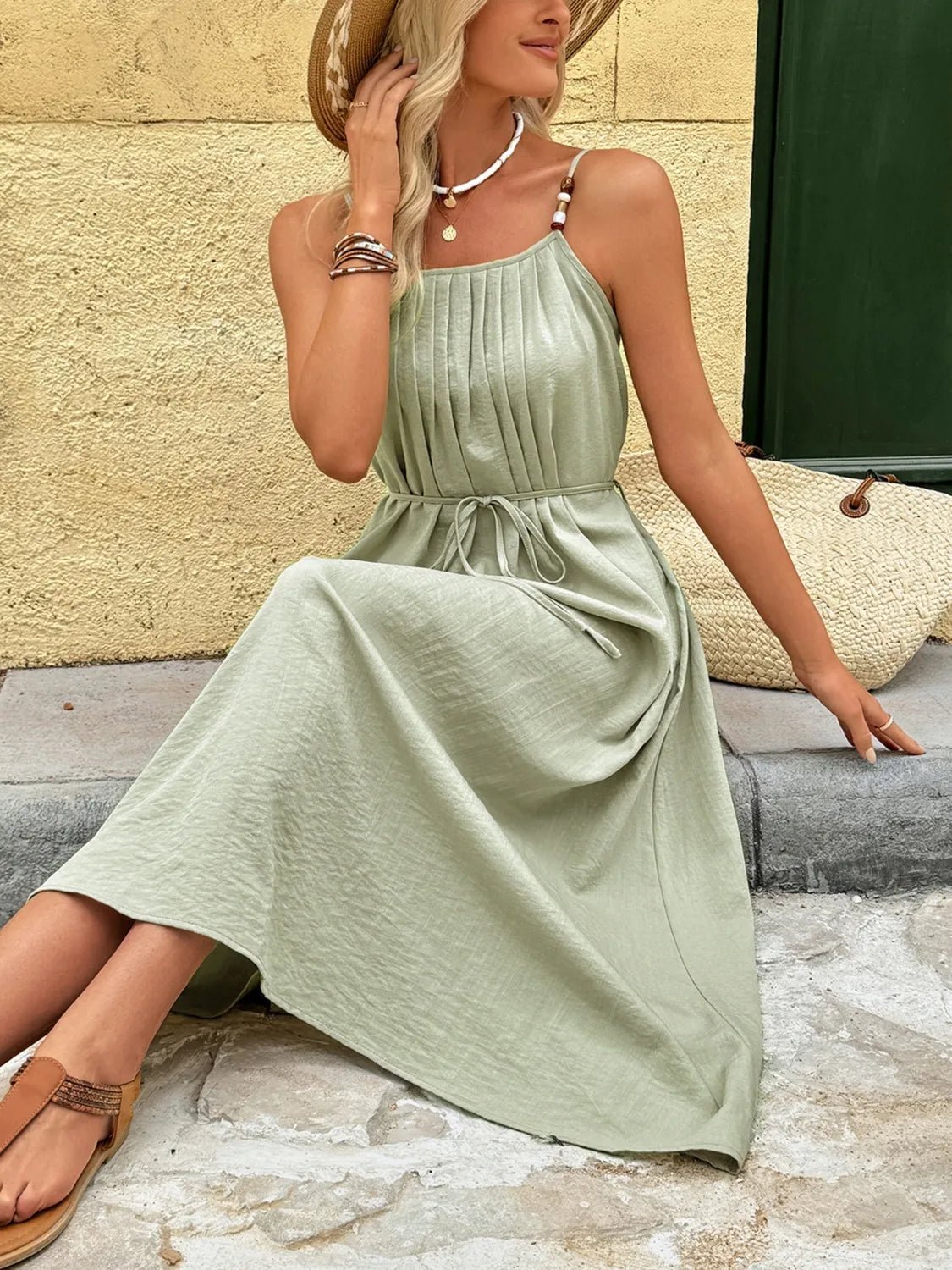 Pleated Adjustable Strap Cami Dress - TNT Dress Co.