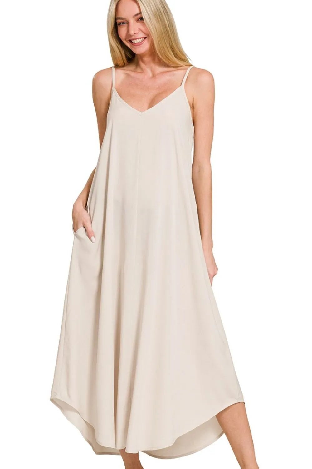 Zenana Woven Arc Hem Cami Dress With Flowy Pockets - TNT Dress Co.