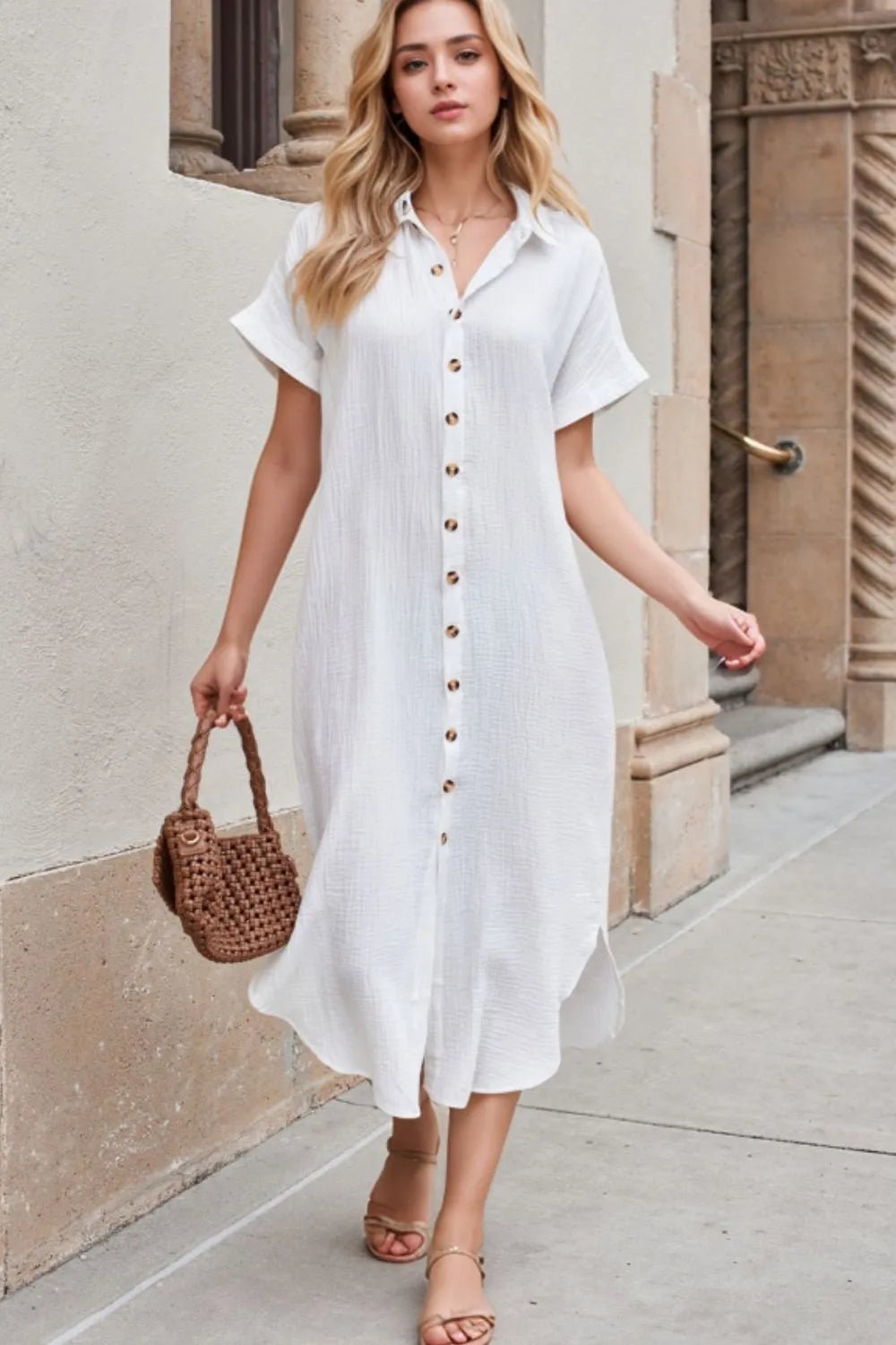 Button Down Short Sleeve Shirt Dress - TNT Dress Co.