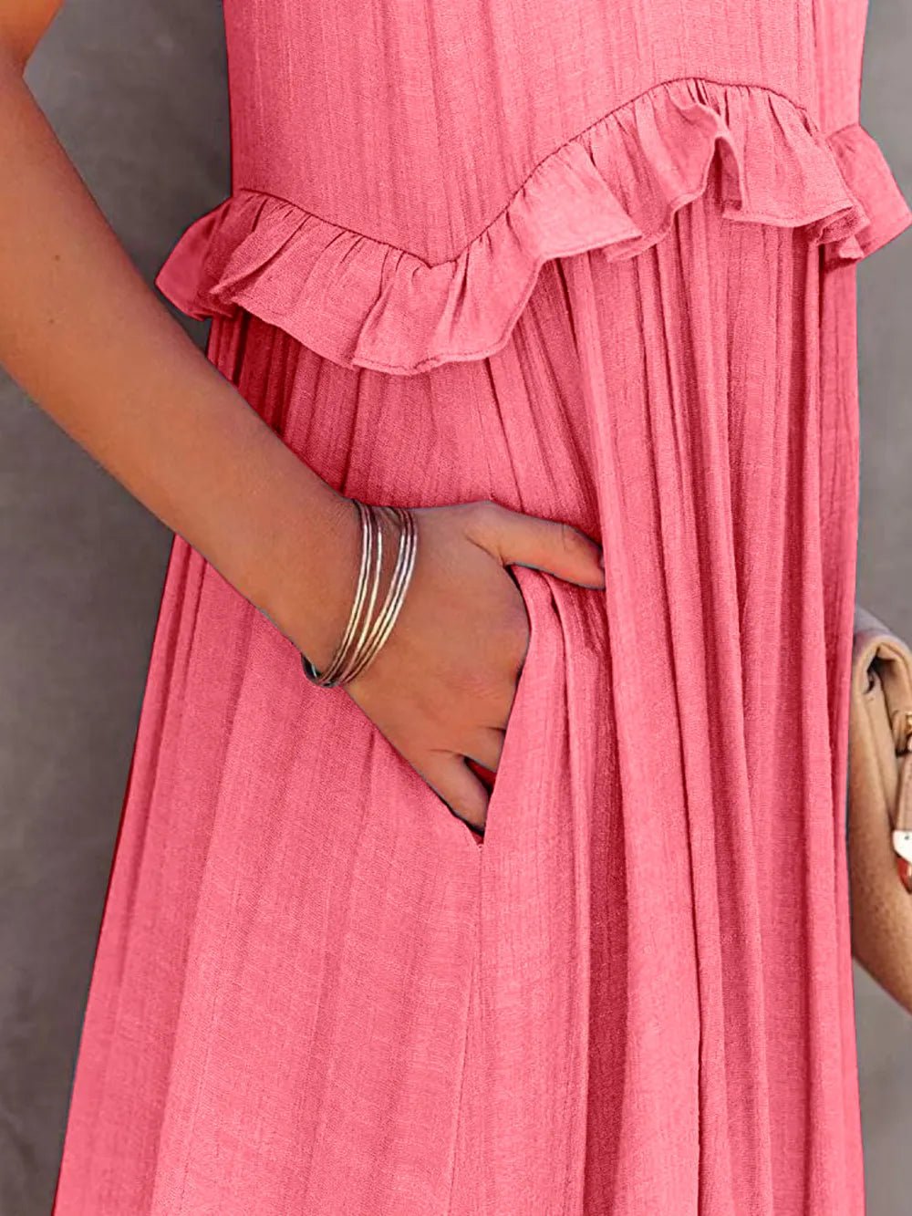 Ruffled Sleeveless Tiered Maxi Dress with Pockets - TNT Dress Co.