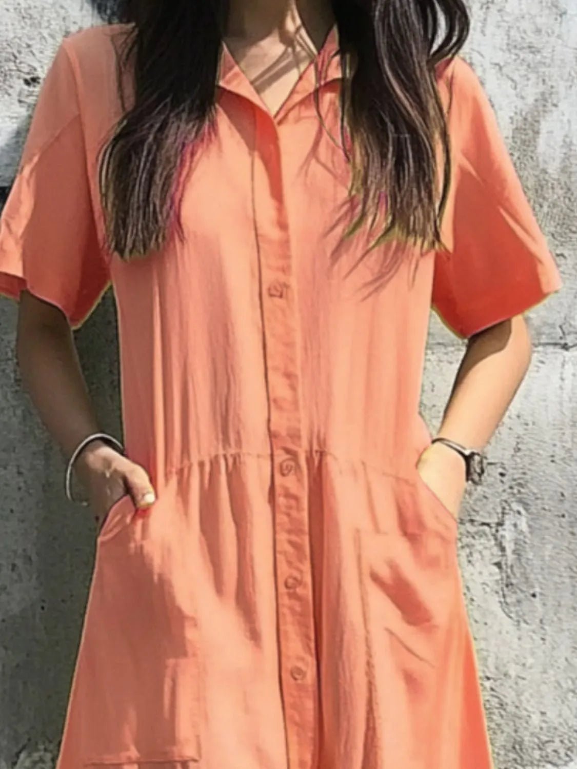 Button Front Short Sleeve Midi Dress - TNT Dress Co.