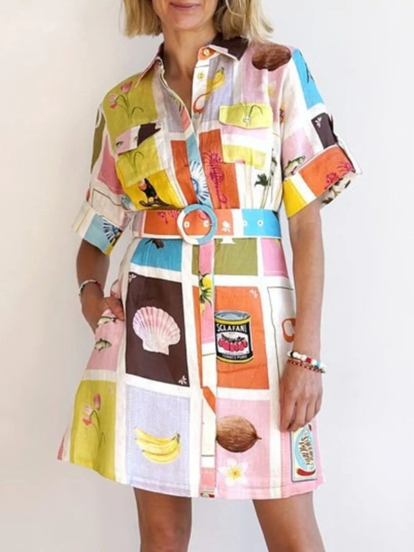 Printed Short Sleeve Shirt Dress - TNT Dress Co.