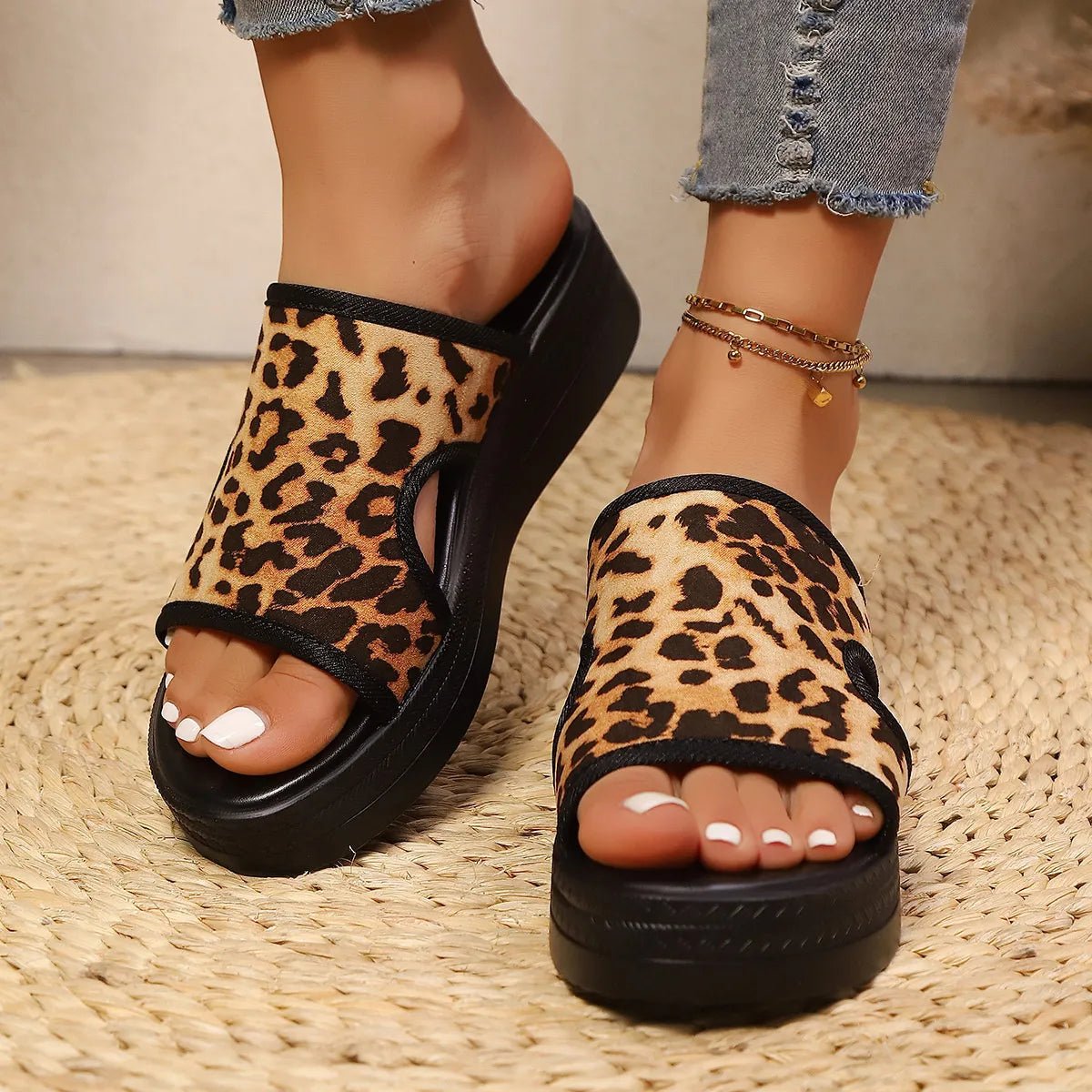 Cutout Leopard Print Platform Sandals - The Nicole - Tayan Dress Co.