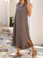 Full Size Side Slit Sleeveless Midi Dress Plus Size - TNT Dress Co.