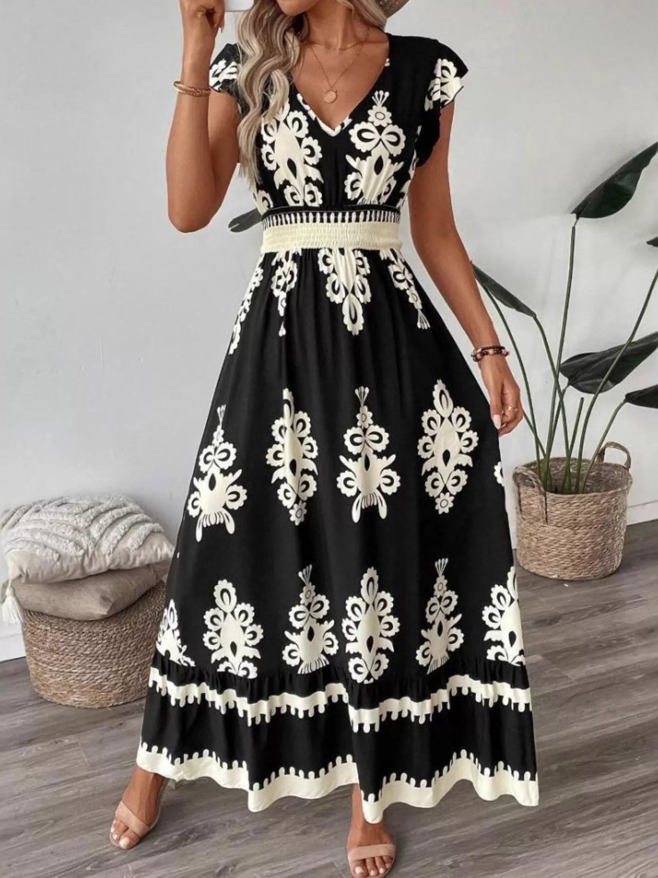 V - Neck Ruffled Sleeve Dress - The Nicole - Tayan Dress Co.