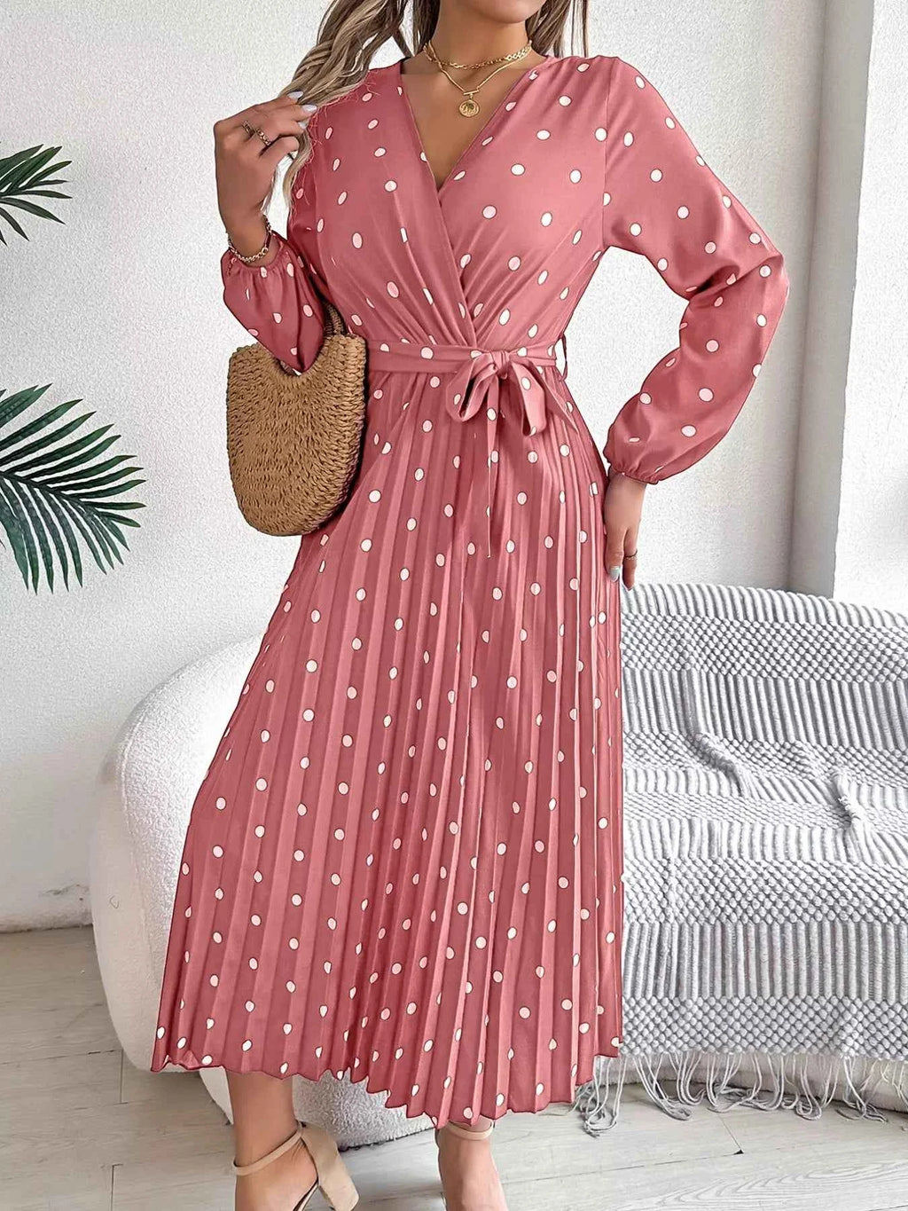 Long Sleeve Midi Pleated Dress