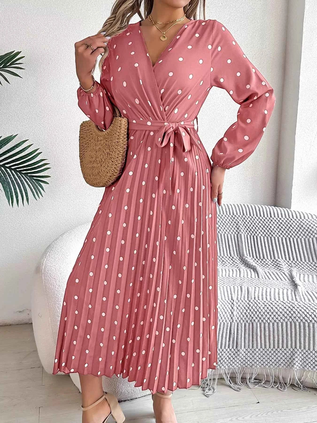 Long Sleeve Midi Pleated Dress