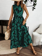 Printed Tie Waist Sleeveless Maxi Dress - TNT Dress Co.
