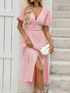 V - Neck Puff Sleeve Dress - TNT Dress Co.