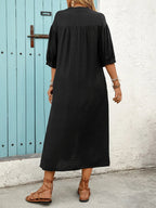 Embroidered Notched Half Sleeve Midi Dress - TNT Dress Co.