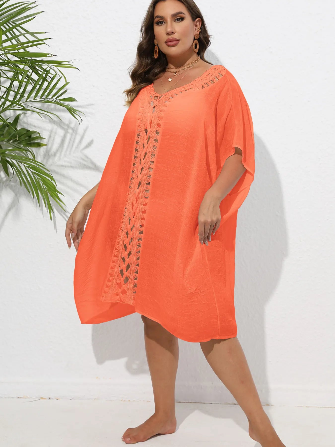 Crochet Trim V - Neck Beach Cover Up Dress - TNT Dress Co.