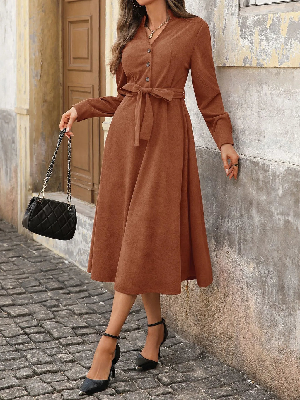 Belted Midi Dress - The Nicole - Tayan Dress Co.