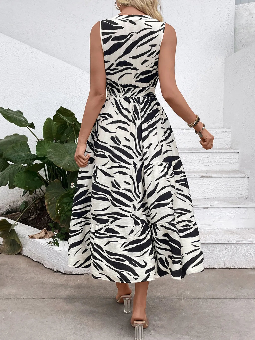 Printed Notched Sleeveless Midi Dress - TNT Dress Co.